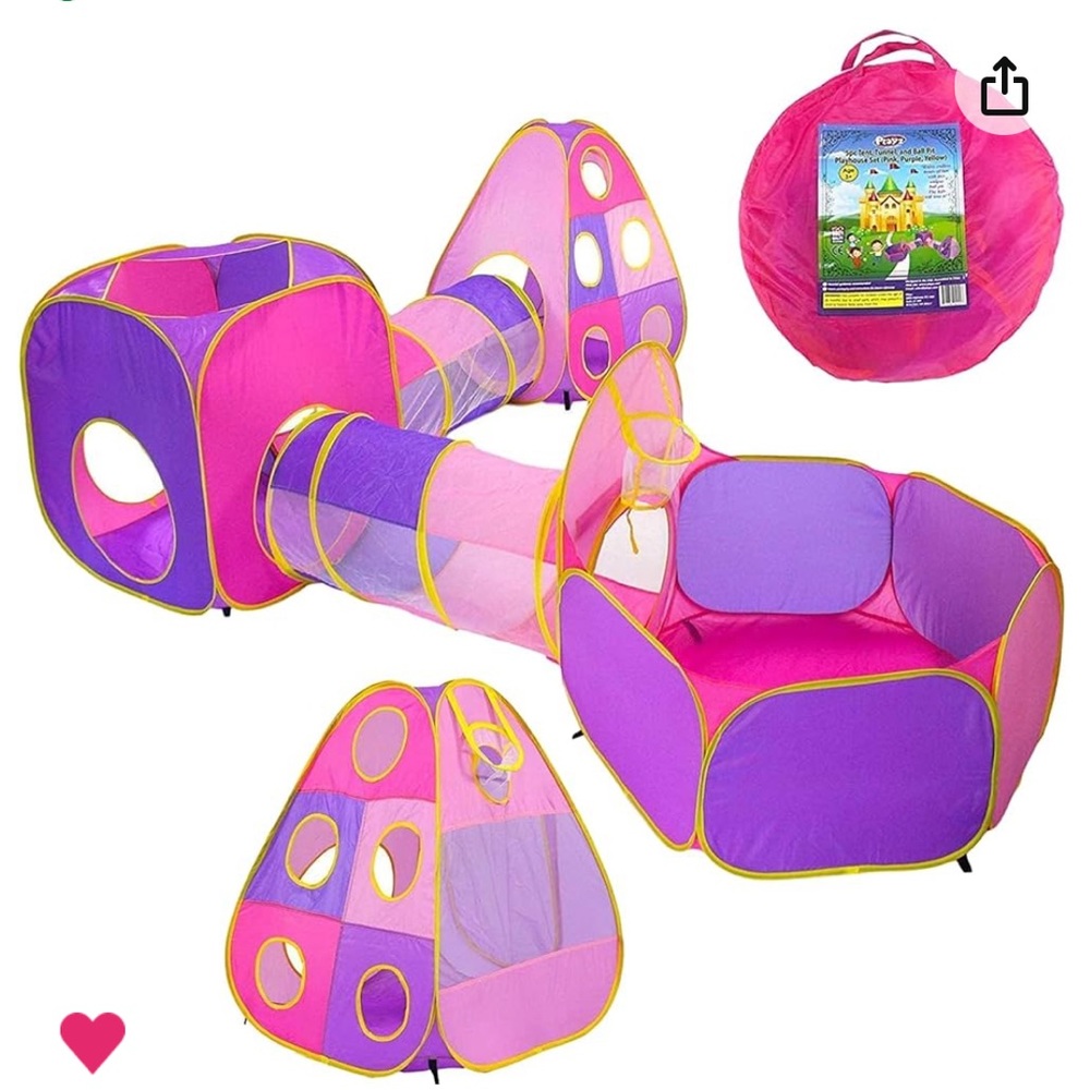 Playz 5pc Kids Play Tent, Ball Pit with Basketball Hoop & Kids Play Tunnel